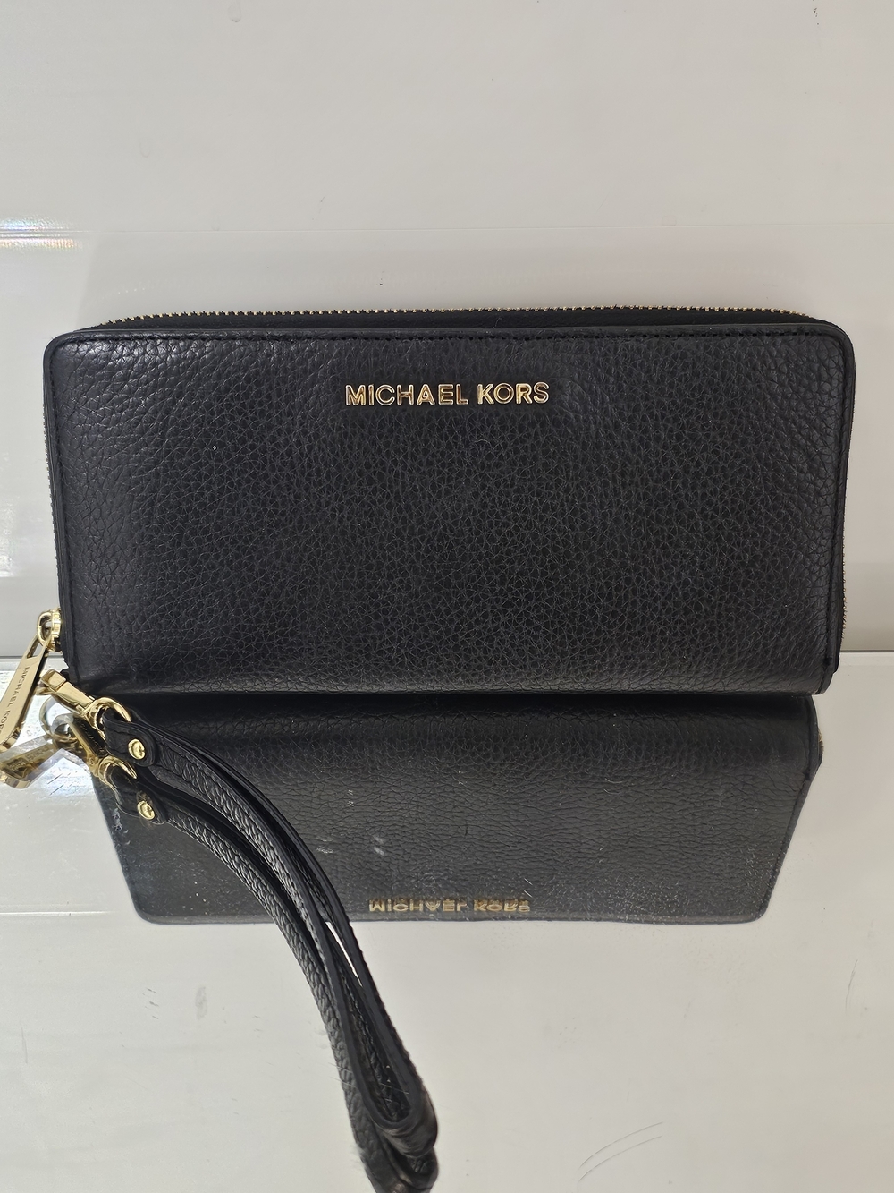 Michael Kors Jet Set Travel Black Pebbled Leather Zip Wristlet